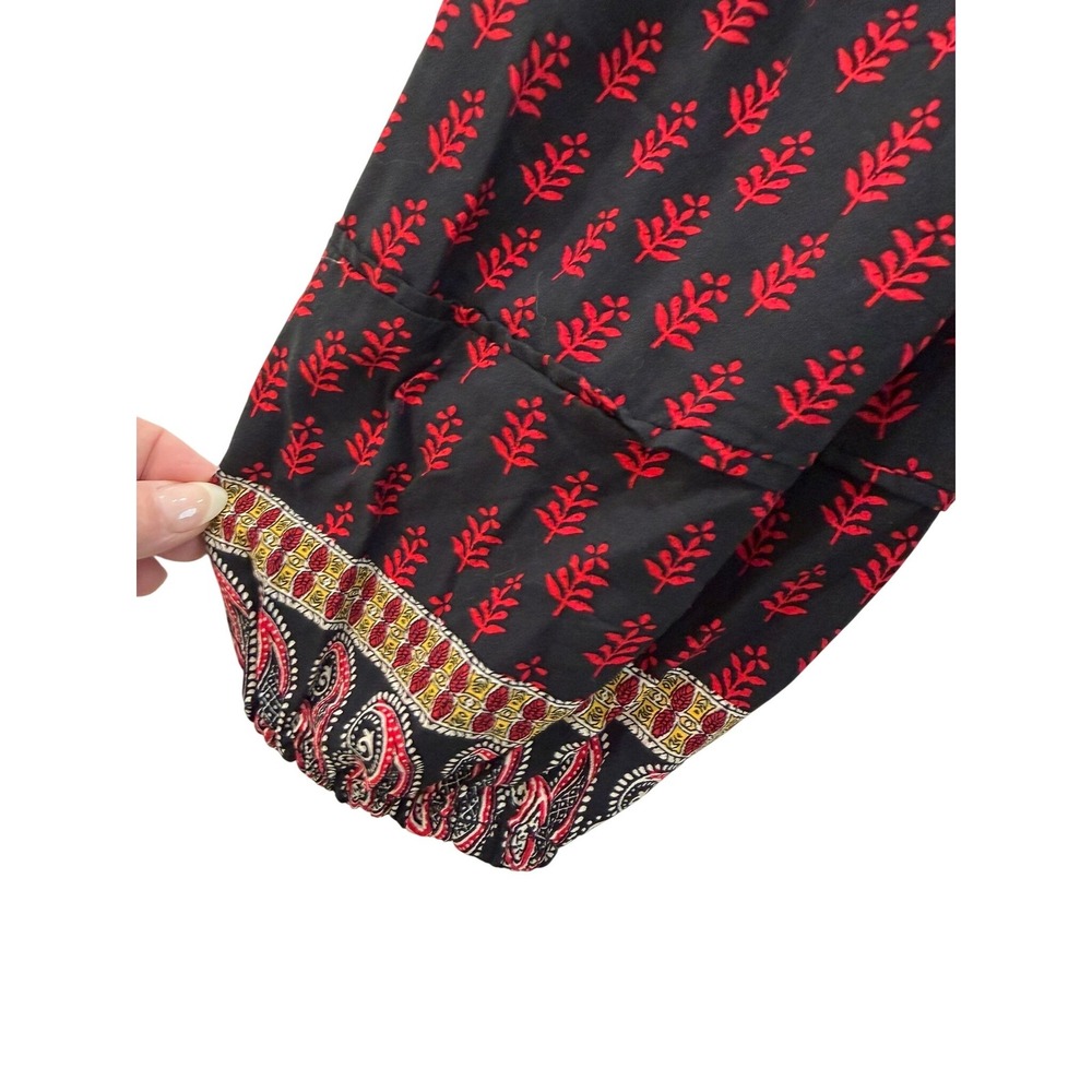 Beachlunchlounge Mari Black Red Paisley Floral Tiered Peasant Blouse Top Small - Picture 5 of 8